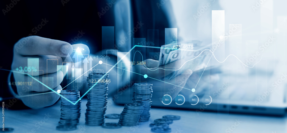Poster money business financial graph diagram of coin. financial growth data or investment market profit ba