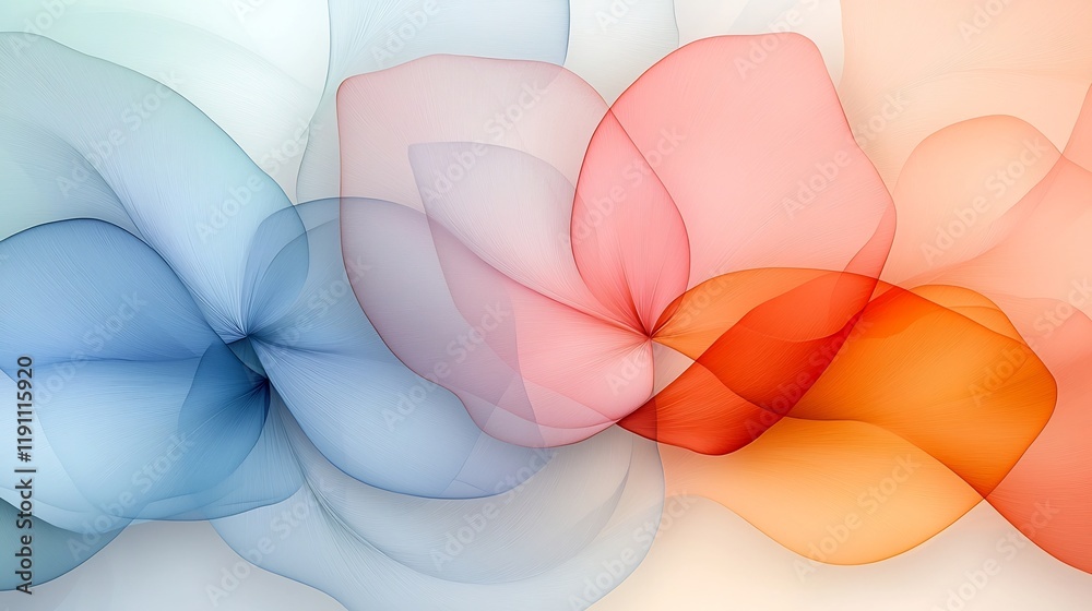 Poster Calming abstract image composed of interconnected curved shapes in soft natural colors with elegant floral elements creating a warm and inviting atmosphere with an impressionist style