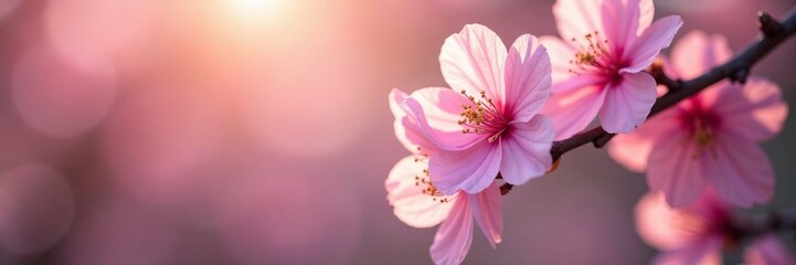 Fototapeta premium Beautiful pink cherry blossoms in soft sunlight creating a serene and calming atmosphere.