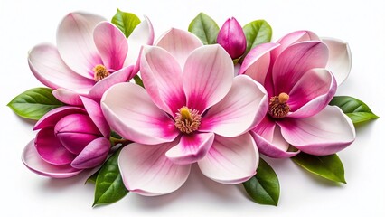 Top View Magnolia Blossom, Isolated White Background, Spring Flower Petals