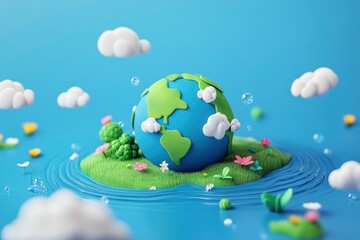 Naklejka premium world water day. 3D Earth or world needs water campaign. Save water save planet campaign. Water day design isolated with blue background. World Environment Day. 