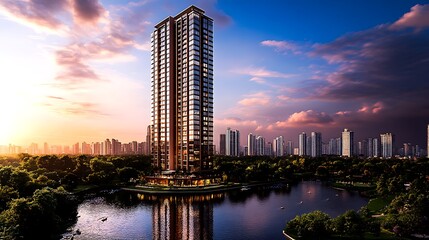 Modern glass skyscrapers with sleek design and urban sophistication.
