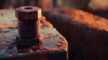 Rusted industrial bolt close-up