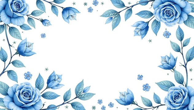 Elegant blue rose frame design for invitations or art projects.