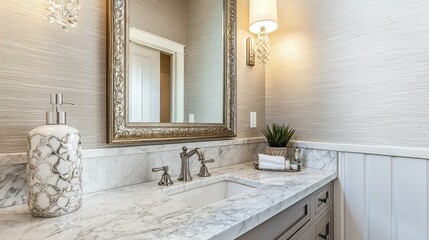 Elegant Bathroom Design with Marble Countertop and Luxury Fixtures