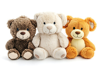 three teddy bears on white background