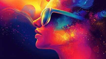Abstract Colorful Portrait of a Woman Wearing Sunglasses