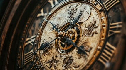 Fototapeta premium Intricate Design of Vintage Clock Face with Roman Numerals