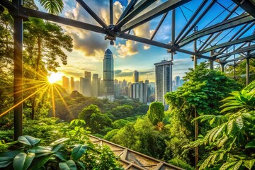 Fototapeta premium Urban Jungle Skyline: Nature Reclaims Cityscape - Stock Photo
