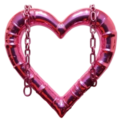 Metallic chrome pink heart shape with heavy chains in modern Y2K style. 3D effect. Transparent background cutout illustration for design. Valentine`s Day, romantic gift card © Alexandra