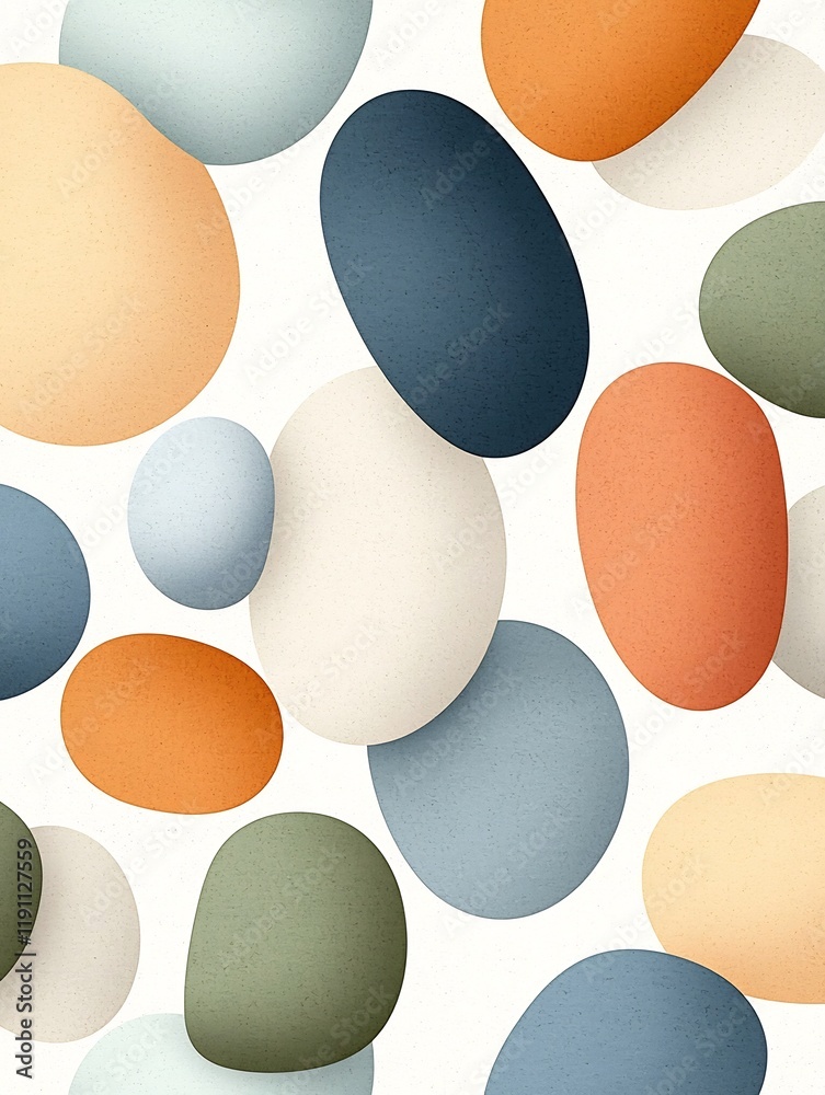 Poster soothing abstract pattern of interconnected rounded forms on a light textured surface soft organic s