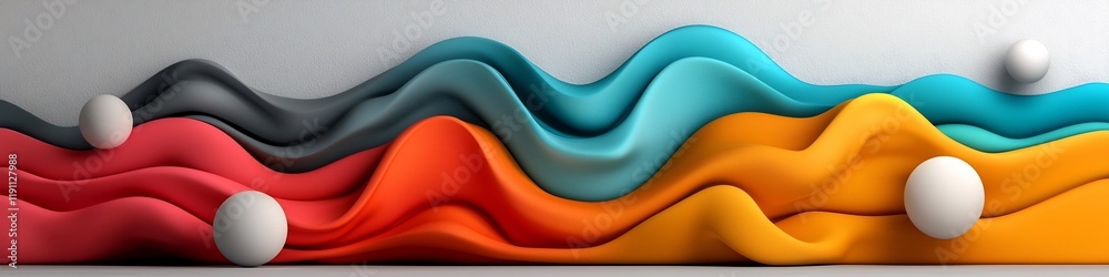 Poster visually striking 3d rendered abstract graphic design showcasing the frequency spectrum from low to 