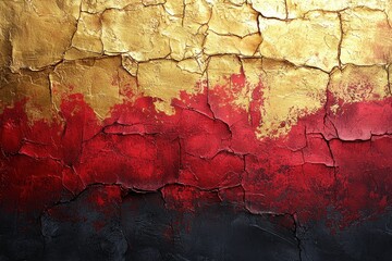 Elegant Cracked Paint Texture with Gold, Red, and Black Tones Ideal for Backgrounds, Art Projects, and Creative Design Concepts for Modern Aesthetics