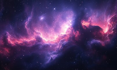 Cosmic nebula, purple and pink hues, scattered stars.