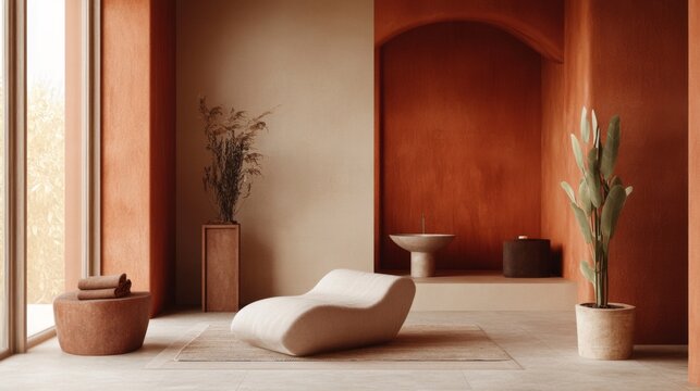 Earthy Terracotta, grounding hue promoting sustainability, embodies organic living, reflects nature's influence in modern design