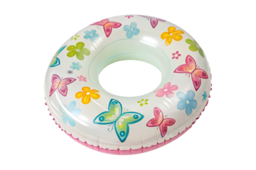 colorful inflatable swim ring with butterfly and flower design for pool fun isolated on white background