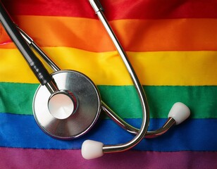 Generated image  Rainbow pride flag and stethoscope. Transgender and LGBTQ+ healthcare and mental health