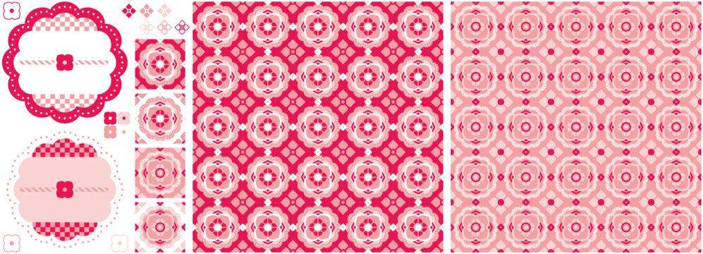 シームレスパターンテクスチャーと装飾図案デザイン「桃色紫陽花柄」ショッキングピンクカラー（Seamless pattern texture and decorative design "Pink hydrangea pattern" Shocking pink color.）
