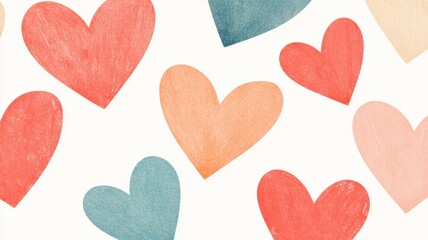 Valentine's day theme background. Colorful hearts in various shades scattered across a light background, evoking feelings of love and warmth.