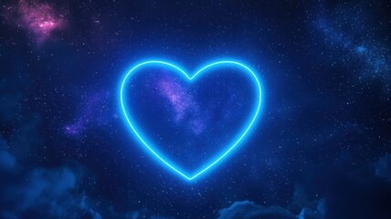 Obraz premium Valentine's day theme background. A glowing blue heart shape shines against a starry night sky, evoking feelings of love and connection in a cosmic setting.