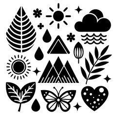 Minimalist Black & White Nature Icons &ndash; Geometric Line Art & Scandinavian-Inspired Designs