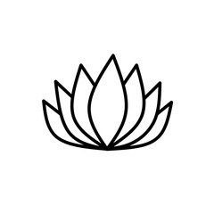 Vector water lotus flower icon. Lotus symbol of yoga, flower of well-being and healthy lifestyle, elegant blooming.