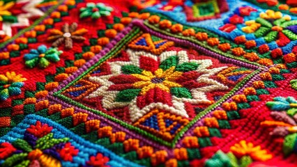 Vibrant Ethnic Folk Embroidery Pattern Detail, Copy Space Right