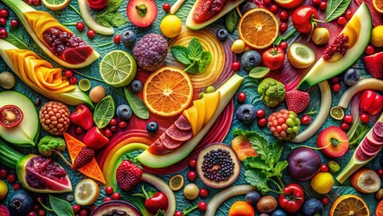 Vibrant Geometric Food Art: Colorful Motion Background for Wallpaper
