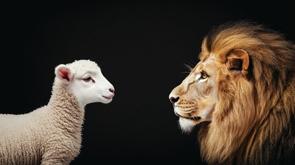 Lion and Lamb Profile Isolated on Black Background – AI Generated