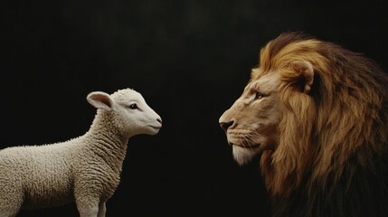 Lion and Lamb Profile Isolated on Black Background – AI Generated