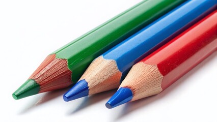 Fototapeta premium Vibrant Green, Blue, and Red Pencils Isolated on White Background - Stock Photo