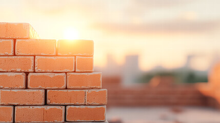 Building progress construction site at sunrise brickwork focus urban environment optimistic view