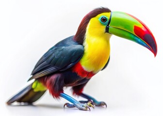 Fototapeta premium Vibrant Keel-Billed Toucan, Central American Bird, Long Exposure, White Background Stock Photo