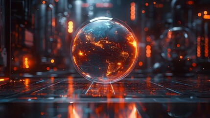 Clean Energy Lab with Futuristic Holographic Displays Visualizing Wind Patterns and Solar Panel Efficiency on 3D Globe