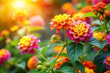 Vibrant Lantana camara Blooms in a Lush Garden - Copy Space