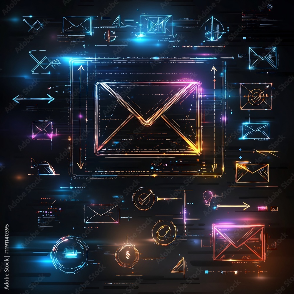 Poster borderless digital alliance streamlined user interface with navigational arrows and envelope symbol 