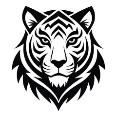 Modern symmetrical silhouette tiger head logo design isolated on white background