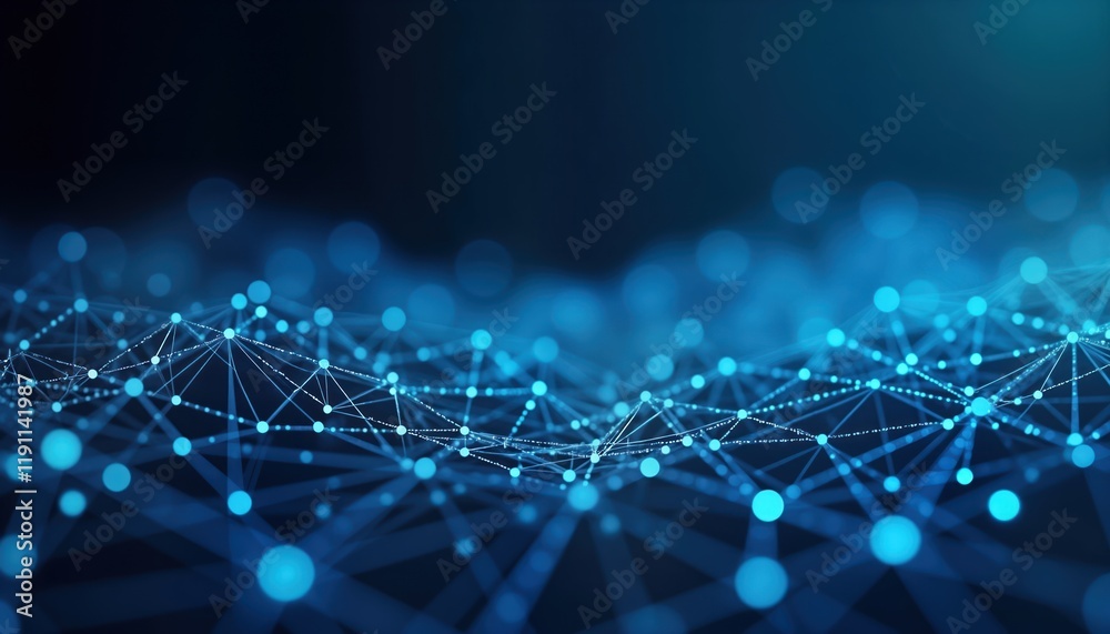Poster abstract network pattern. interconnected dots, lines form complex network. geometric shapes create m