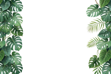 Elegant Vertical Border with Monstera and Philodendron Leaves – Perfect for Design and Decoration on Transparent Background