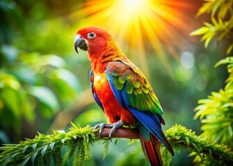 Fototapeta premium Vibrant Parrot Perched on Branch - Colorful Bird Stock Photo