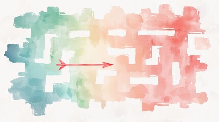 Fototapeta premium Goal setting planning mindset Concept. Colorful Maze Illustration with Arrow Indicating Path to Exit for Creative and Educational Use.