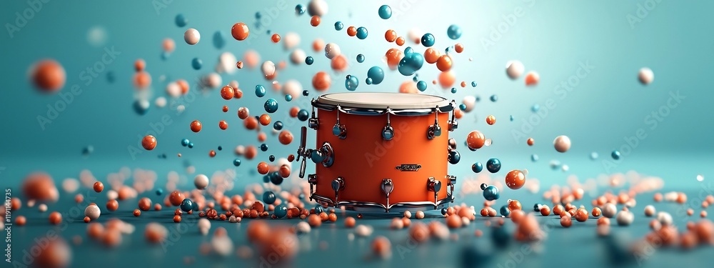 Poster a vibrant and dynamic 3d showcasing the of a drumhead at different sound wave frequencies creating a