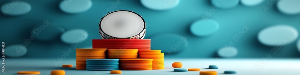 Poster vibrating drumhead in colorful 3d render an abstract digital art design showcasing the visual patter