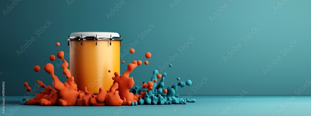 Poster vibrant 3d rendered of a drumhead vibrating at different frequencies creating a dynamic and fluid pa