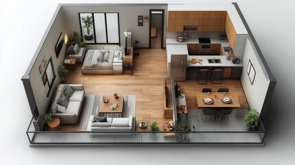 Compact Modern One-Bedroom Apartment Layout. Generative AI