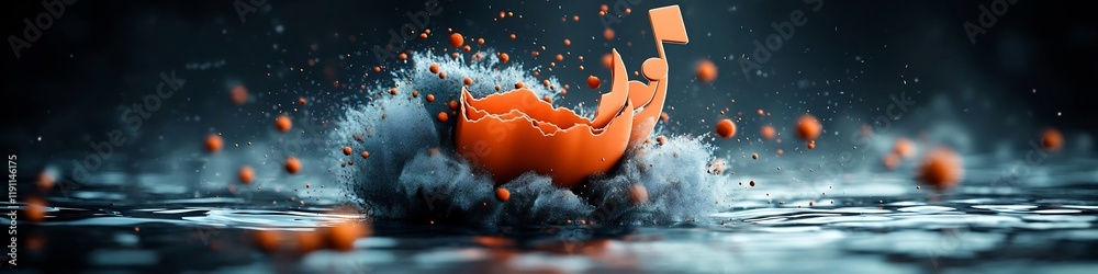 Poster explosive and dynamic liquid splash effect in a vibrant chromatic digital visualization of the frequ