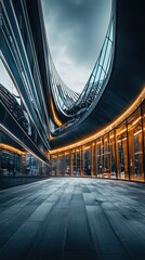 Obraz premium Modern Architectural Design with Curved Glass Facade and Lighting