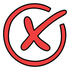 Obraz premium Hand drawn cartoon red cross in circle icon on white background.