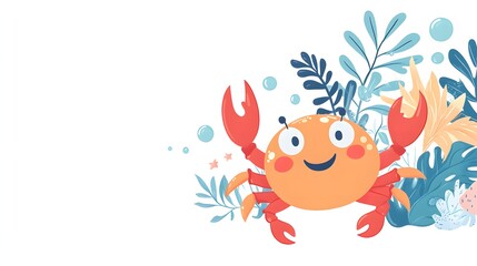 Happy Cartoon Crab Amidst Tropical Foliage