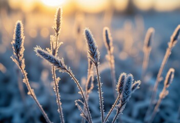Frosted grass at sunrise